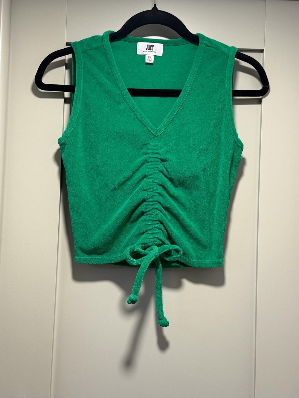 Juicy Couture Bright Green Ruched Drawstring V-Neck Tank